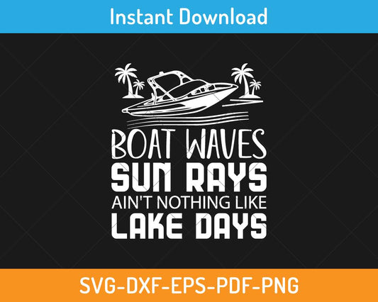 Boat waves sun rays lake days svg